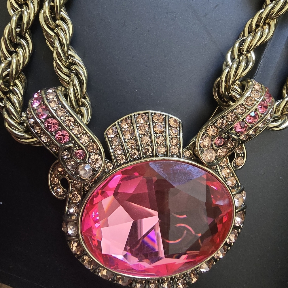 Heidi Daus Gold and Pink Statement Necklace, Earring, Bracelet Set - Picture 10 of 13